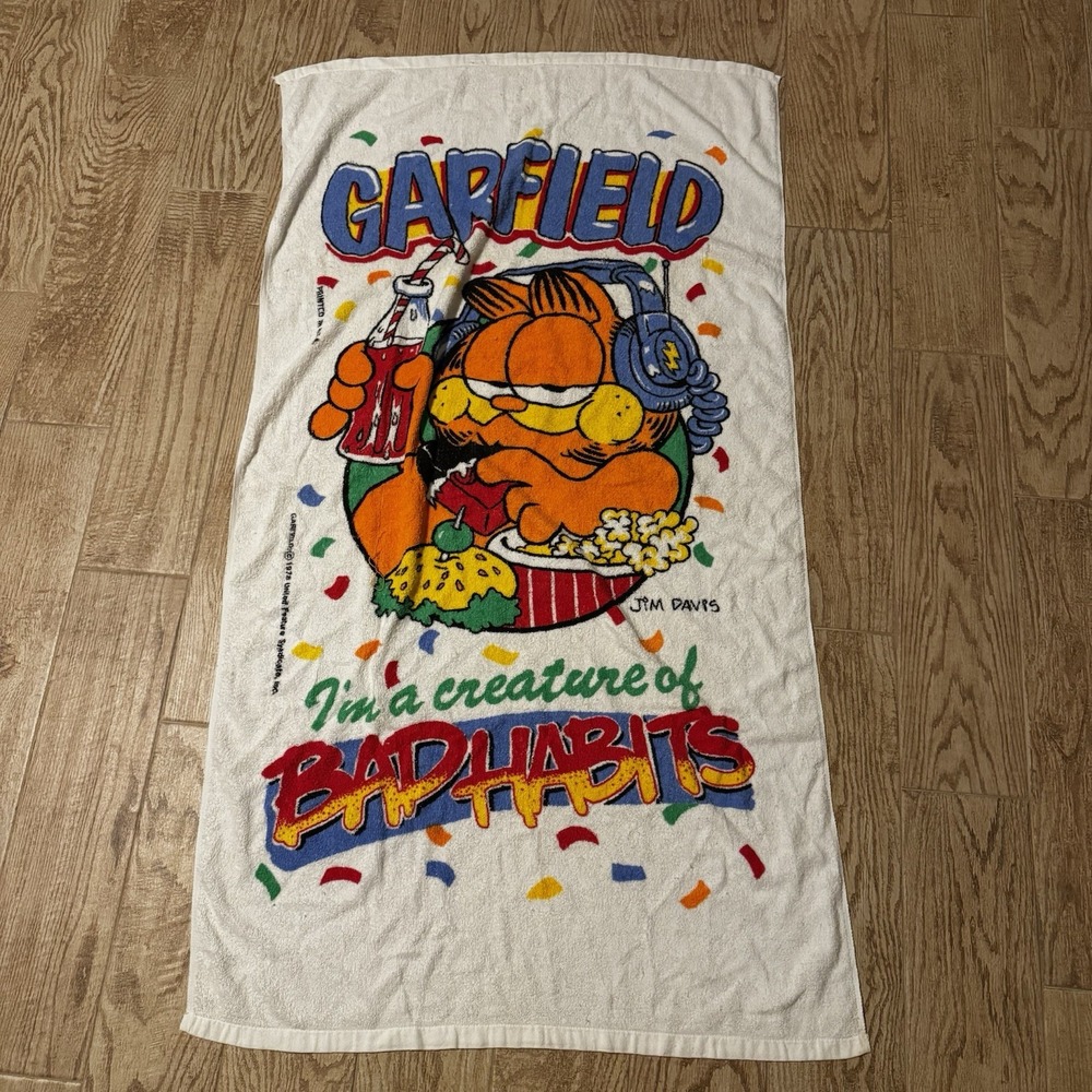 Vintage Garfield Beach Towel 1978 Jim Davis Creature of Bad Habits Retro 70s VTG